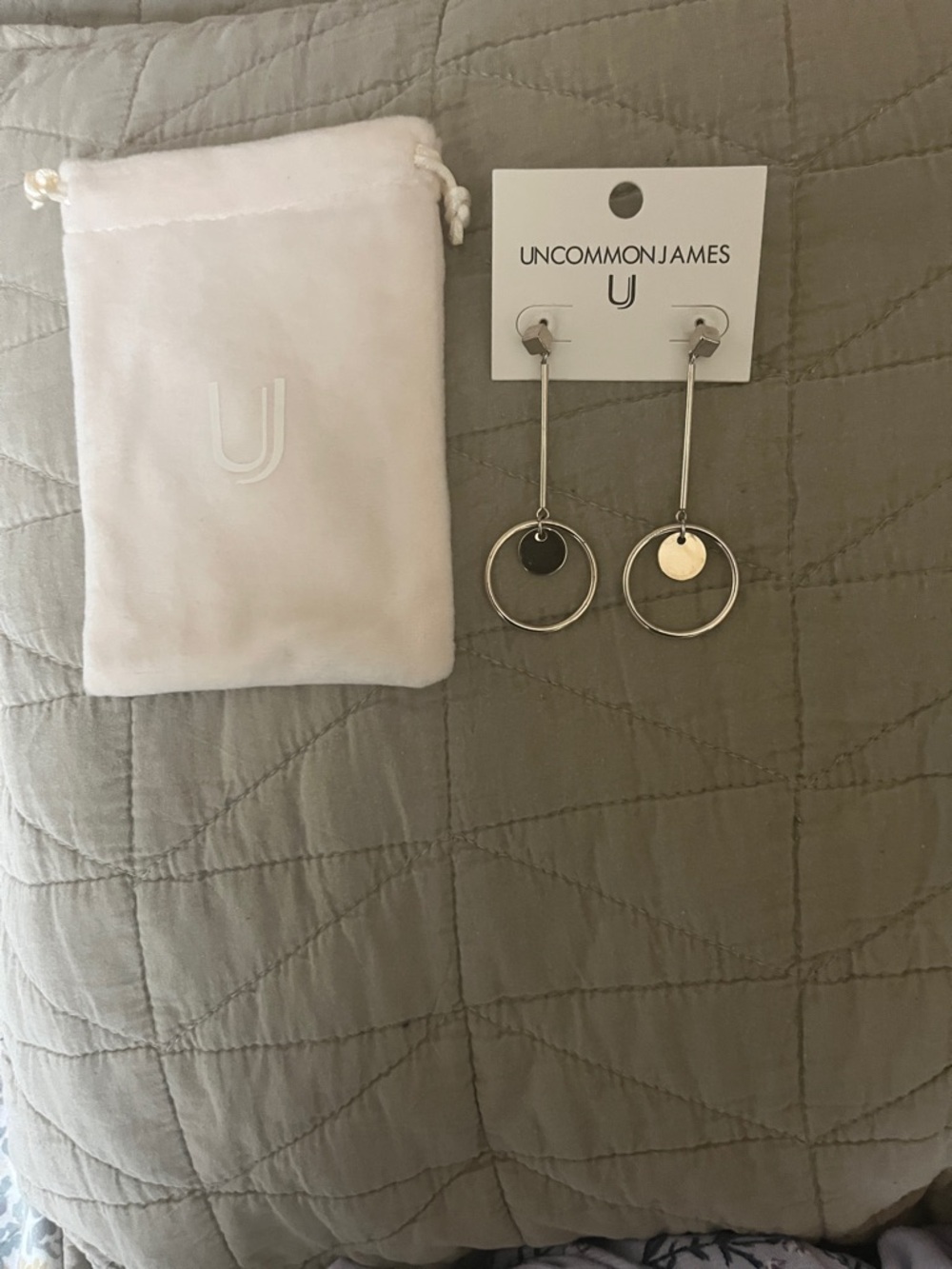 Uncommon James Silver Double Hoop Drop Earrings with Disc Accents